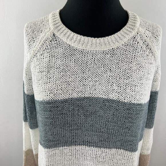 360 SWEATER Striped Long Sleeve Linen Cotton Blend Pullover Knit Sweater Size L - Picture 2 of 7